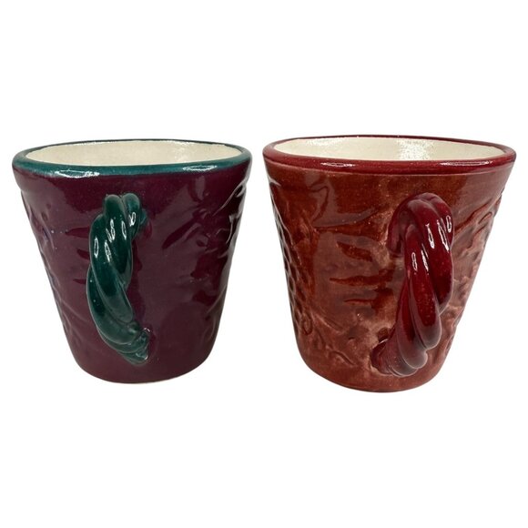 2 Fioriware Jardinware Grape Garland Embossed Leaf Coffee Mugs Purple Burgundy - Picture 4 of 8